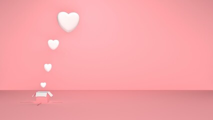 The heart floated out of the gift box. 3d rendering