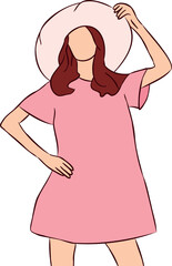 Girl in pink dress with hat vector flat illustration