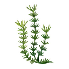 Watercolor equisetum horsetail. Hand drawn ancient plant, medicinal herbs, forest green grass isolated on white