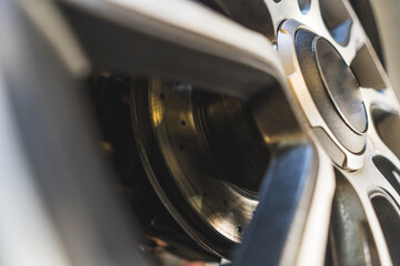 Close-up shot of a car wheel. Repair shop concept. High quality photo