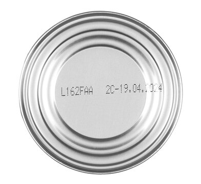 Tin can isolated on white, top view with clipping path