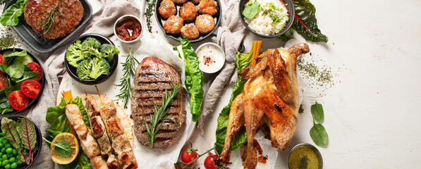 Assortment of healthy cooked meat.