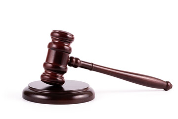 Wooden classic gavel of a judge on a white background