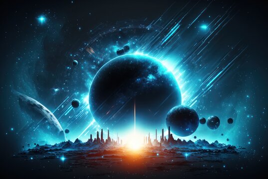 World global , Tiny planet and futuristic digital city background in space