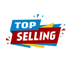 Top selling ribbon banner template. Flat style vector on white background.