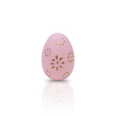 Happy Easter. Beautiful pink egg with different pattern isolated on a white background.