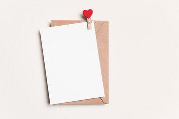Valentines Day greeting card mockup with envelope