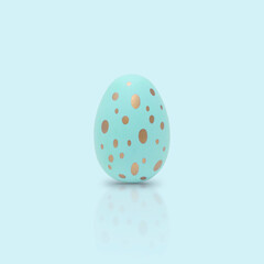 Happy Easter. Beautiful blue egg with different pattern on a blue background.