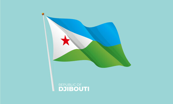 Djibouti flag waving at the flagpole. Vector 3D