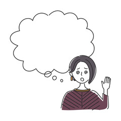 ワンレンの髪を耳にかけた女性が目を回しているイラストとフキダシ素材