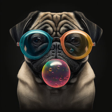 Pug In Sunglasses With Gum In His Mouth