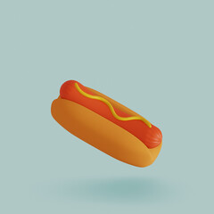 Fast food icon. Hot dog on blue background. 3d render