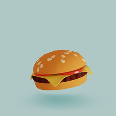 Fast food icon. Cheeseburger on blue background. 3d render