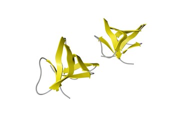 Crystal structure of human defensin-5. Ribbons diagram in secondary structure coloring based on protein data bank entry 1zmp. Scientific background. 3d illustration