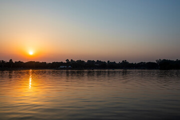 Naklejka premium Sunset at Sukhna lake Chandigarh