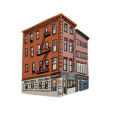 Old Brick Apartment Buildings New York Manhattan Architecture Hand drawn color illustration