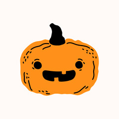 Halloween cute pumpkin with smiley face. Flat vector illustration.