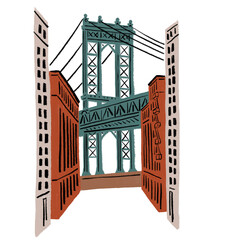 Brooklyn Bridge landmark New York City USA Hand drawn color illustration