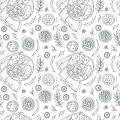 seamless pattern with food and herbs background, vector illustration