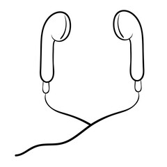 Fototapeta premium Wireless headphones in doodle style isolated on white background. Sign icon. Vector outline illustration. Music listening device. Usable as icon or symbol. Decoration element. Hand drawn black sketch