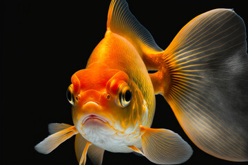 Goldfish swimming in water on black background, generative ai