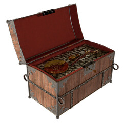 Pirate chest with treasure isolated on white background 3d illustration