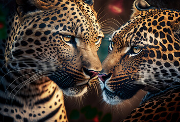 Fototapeta na wymiar Leopard lovers together. Selective focus. Generative AI,