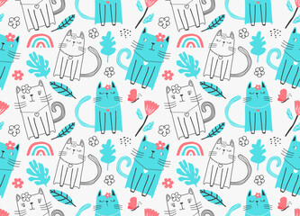 Seamless pattern with cute cat.