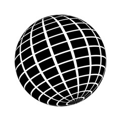 3D sphere wireframe icon in brutalism style. Orbit model, spherical shape, grid ball. Earth globe figure with longitude and latitude, parallel and meridian lines