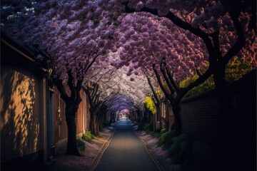 blooming alley in the park Generative AI