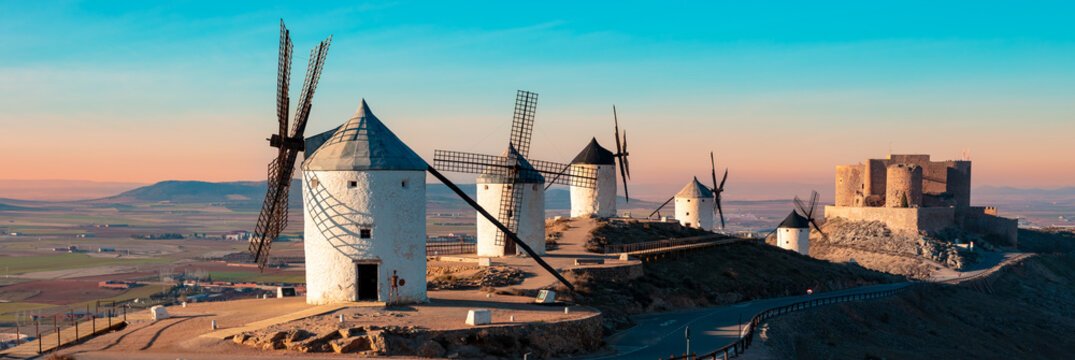 Windmill in Consuegra at sunset, Spain