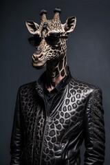 portrait of a badass giraffe in jacket Generative AI