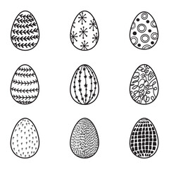 Set of Easter eggs in minimal style. Simple hand painted eggs clip-art. Happy spring holidays!