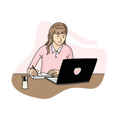 Women study with a laptop