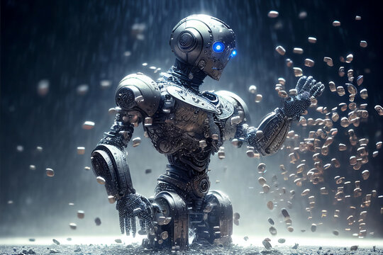 Artificial intelligence, a futuristic robot with a neural network. Robot. Cyborg that uses AI and ML. Can be an alien or ET