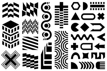Black and white geometric design elements. Memphis set, abstract halftone flat shapes for your design projects. 