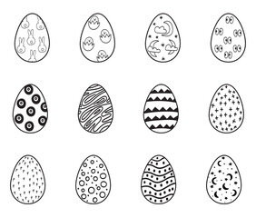 Set of Easter eggs in minimal style. Simple hand painted eggs clip-art. Happy spring holidays!