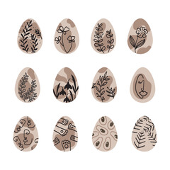 Set of Easter eggs in minimal style. Simple hand painted eggs clip-art. Happy spring holidays!