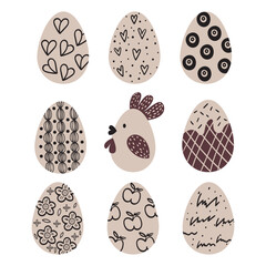 Set of Easter eggs in minimal style. Simple hand painted eggs clip-art. Happy spring holidays!