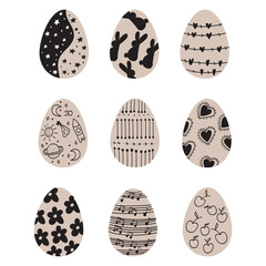 Set of Easter eggs in minimal style. Simple hand painted eggs clip-art. Happy spring holidays!