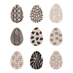 Set of Easter eggs in minimal style. Simple hand painted eggs clip-art. Happy spring holidays!