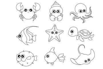 Sea creature line art for coloring page 