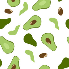 Seamless pattern with green avocado on a white background. Square composition. Vector background.