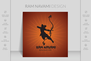 Illustration of greeting card for Ram Navami, a Hindu festival celebrated of Lord Ram, background, greeting card, poster, banner design. illustration concept of Spring Hindu festival, Shree Ram Navami