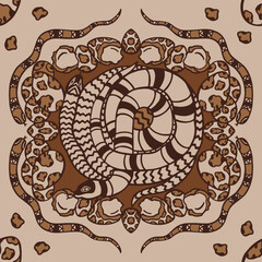 Vector seamless pattern snake nest. Snakes and snake eggs. Newborn snakes hatch. Design for printing on textiles, packaging, paper, wallpaper.
