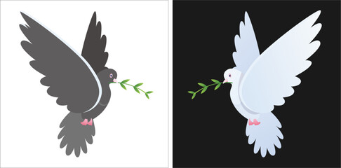 Peace dove. Flat style vector icon or logo template of white pigeon with olive branch, White Dove Spirit Of Love and Peace