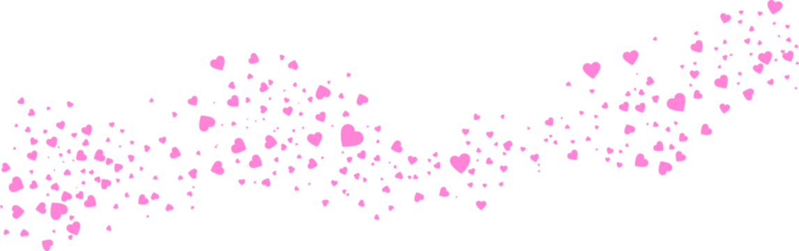Love valentine background with pink petals of hearts on transparent background. Vector banner, postcard, background.The 14th of February. PNG image