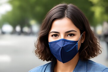  Young woman wearing a face mask and practicing social dis   - created with Generative AI