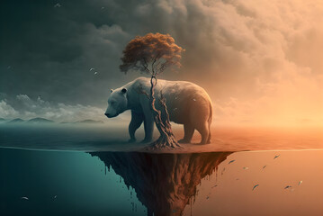 Polar bear looking for food during climate change generative ai