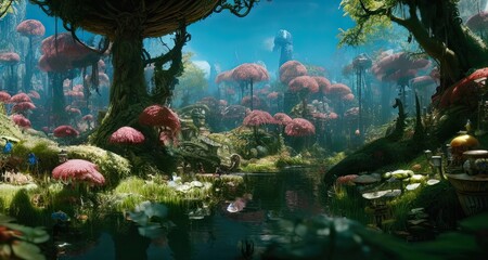 Environments in Alice in wonderland - This Illustration is made with AI